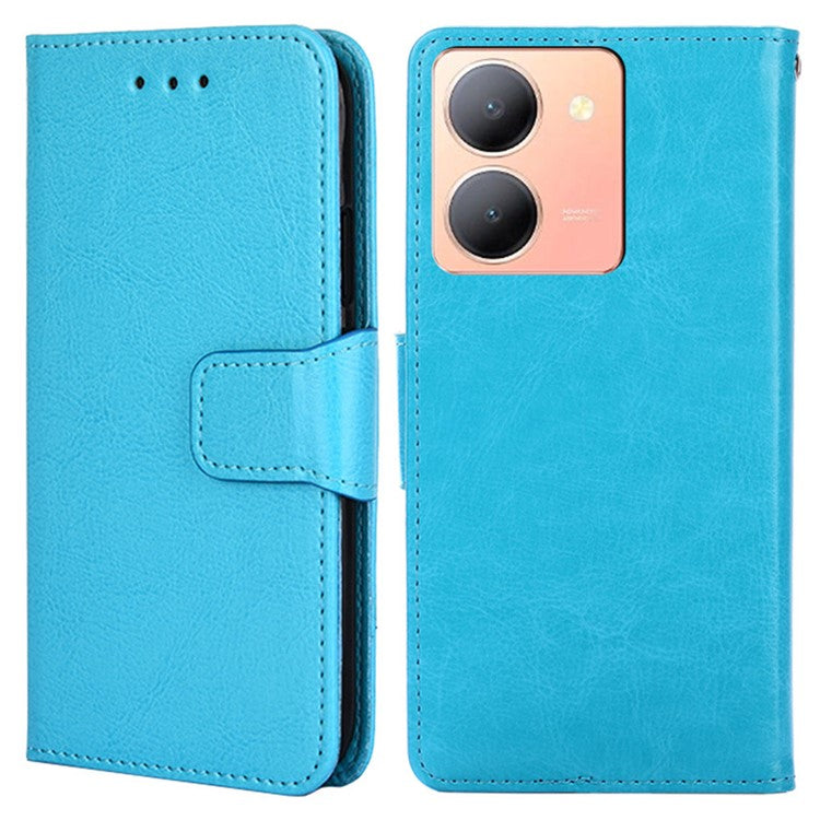 Skin-Friendly Leather Case For vivo Y78 5G , Textured Surface Wallet Phone Stand Anti-scratch Cover - Baby Blue