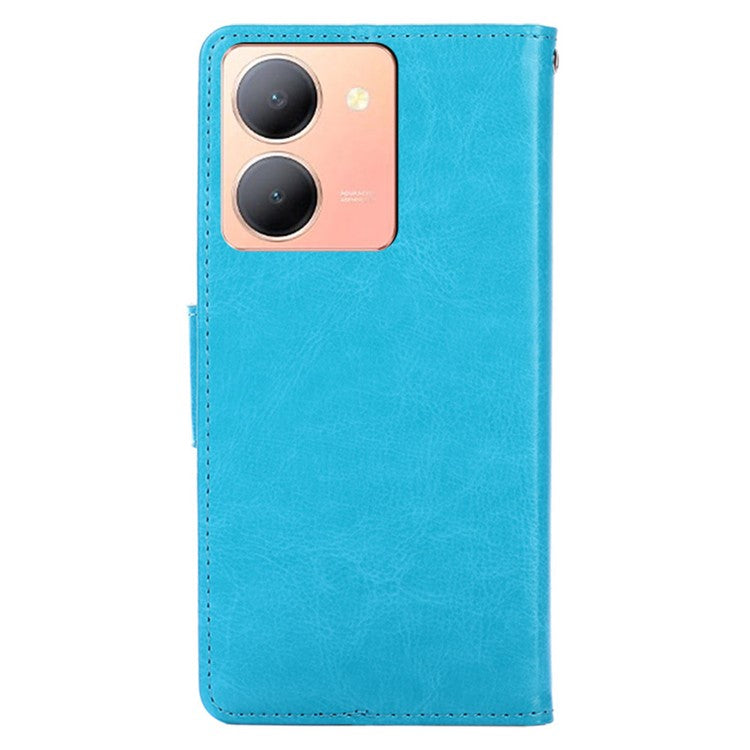 Skin-Friendly Leather Case For vivo Y78 5G , Textured Surface Wallet Phone Stand Anti-scratch Cover - Baby Blue