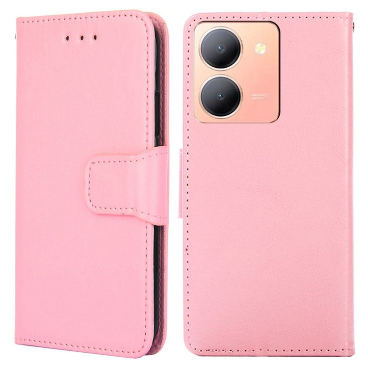 Skin-Friendly Leather Case For vivo Y78 5G , Textured Surface Wallet Phone Stand Anti-scratch Cover - Pink