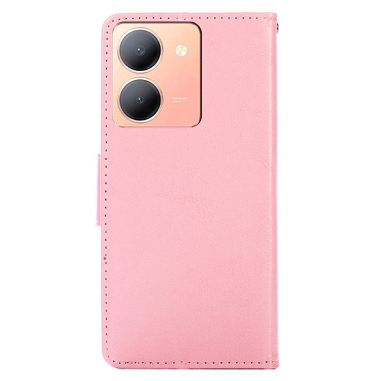 Skin-Friendly Leather Case For vivo Y78 5G , Textured Surface Wallet Phone Stand Anti-scratch Cover - Pink