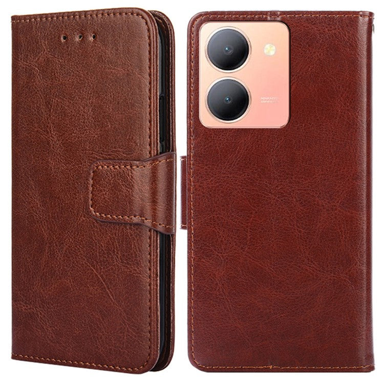 Skin-Friendly Leather Case For vivo Y78 5G , Textured Surface Wallet Phone Stand Anti-scratch Cover - Brown