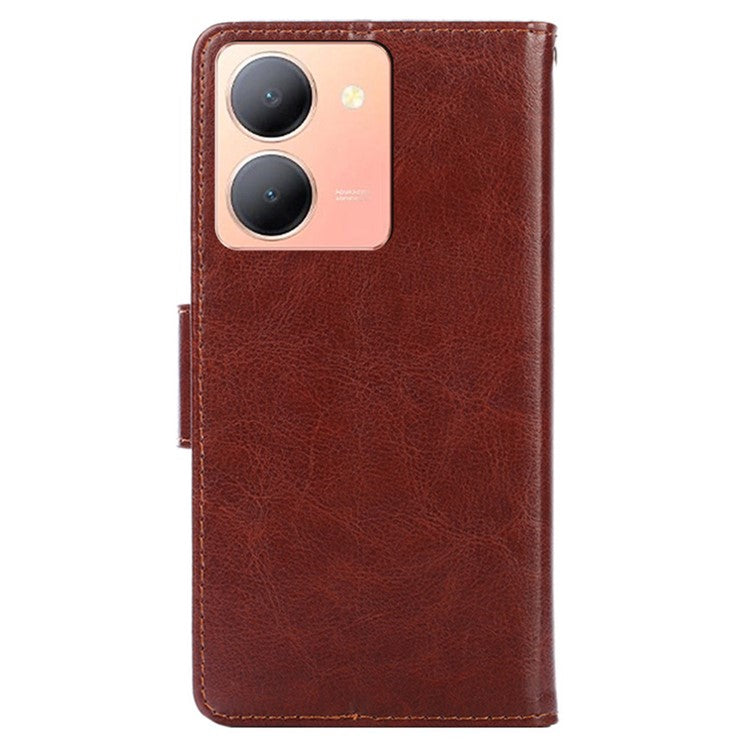 Skin-Friendly Leather Case For vivo Y78 5G , Textured Surface Wallet Phone Stand Anti-scratch Cover - Brown