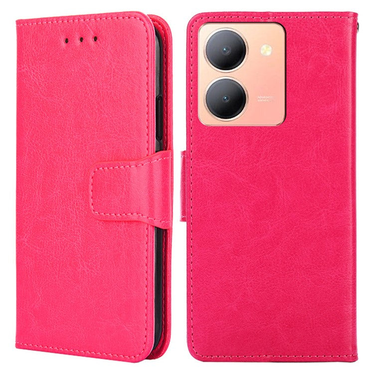 Skin-Friendly Leather Case For vivo Y78 5G , Textured Surface Wallet Phone Stand Anti-scratch Cover - Rose