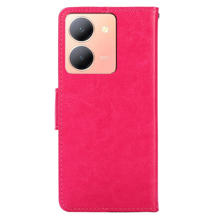 Skin-Friendly Leather Case For vivo Y78 5G , Textured Surface Wallet Phone Stand Anti-scratch Cover - Rose