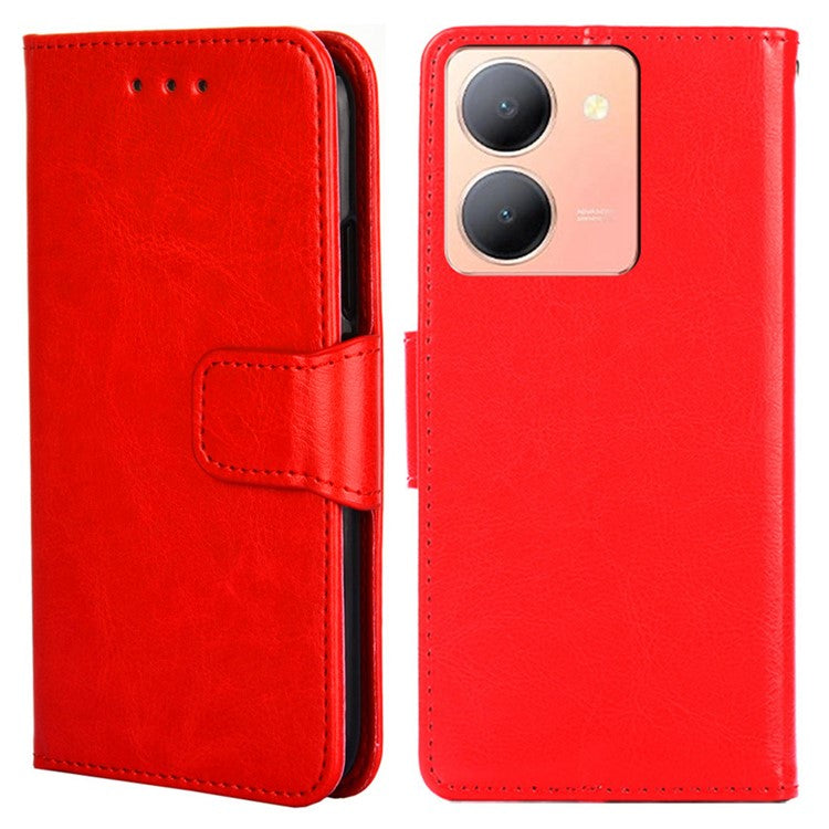 Skin-Friendly Leather Case For vivo Y78 5G , Textured Surface Wallet Phone Stand Anti-scratch Cover - Red