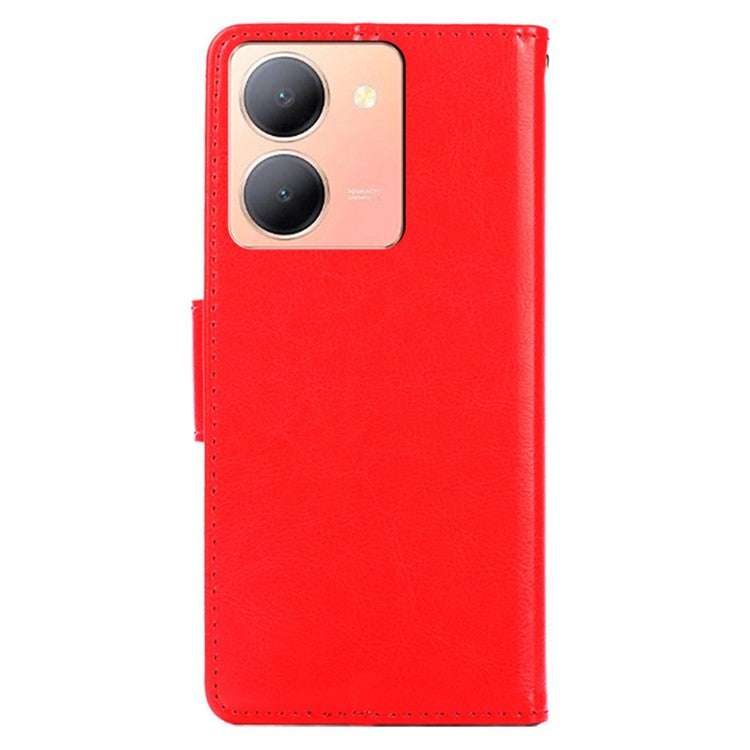 Skin-Friendly Leather Case For vivo Y78 5G , Textured Surface Wallet Phone Stand Anti-scratch Cover - Red