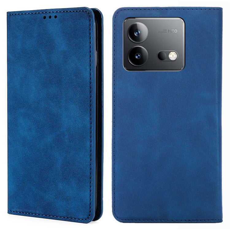 For vivo iQOO Neo8 Pro 5G / Neo8 5G Skin-touch Cell Phone Cover Stand PU Leather Shell Card Slot Phone Case - Blue