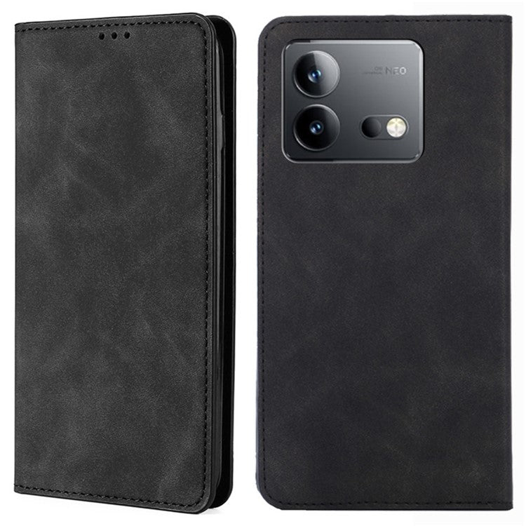 For vivo iQOO Neo8 Pro 5G / Neo8 5G Skin-touch Cell Phone Cover Stand PU Leather Shell Card Slot Phone Case - Black