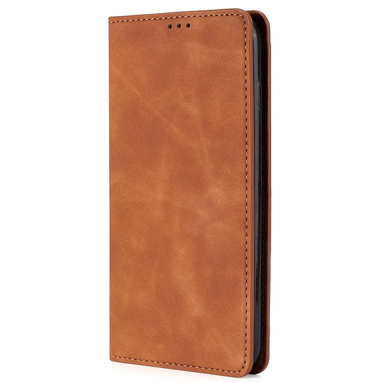 For vivo iQOO Neo8 Pro 5G / Neo8 5G Skin-touch Cell Phone Cover Stand PU Leather Shell Card Slot Phone Case - Light Brown