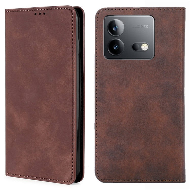 For vivo iQOO Neo8 Pro 5G / Neo8 5G Skin-touch Cell Phone Cover Stand PU Leather Shell Card Slot Phone Case - Dark Brown