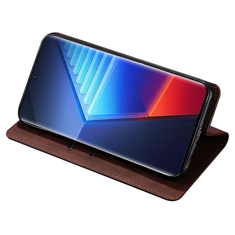 For vivo iQOO Neo8 Pro 5G / Neo8 5G Skin-touch Cell Phone Cover Stand PU Leather Shell Card Slot Phone Case - Dark Brown