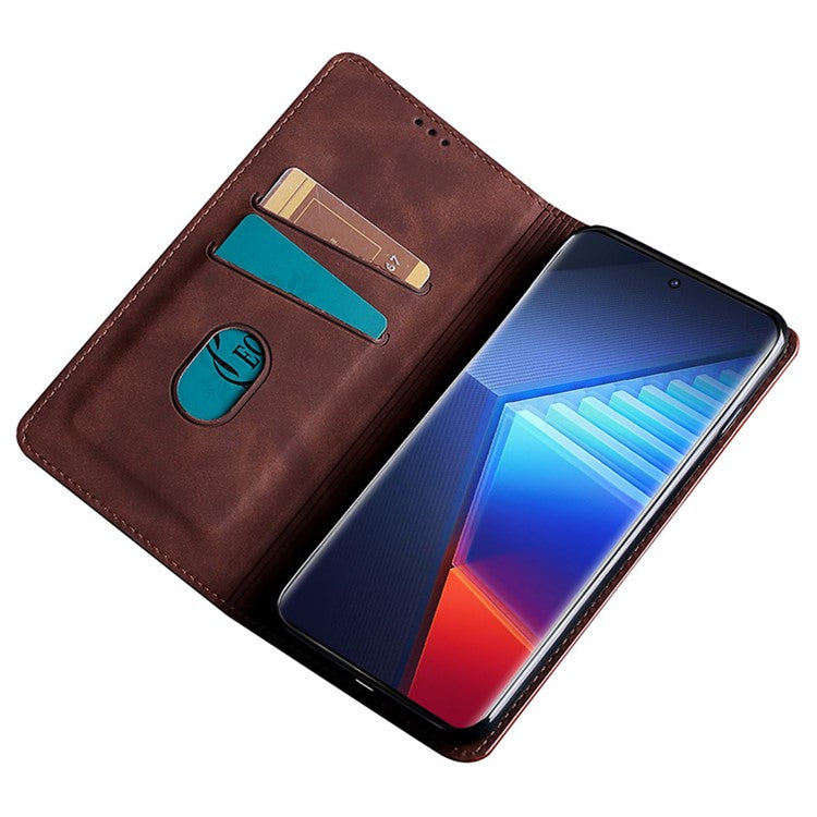 For vivo iQOO Neo8 Pro 5G / Neo8 5G Skin-touch Cell Phone Cover Stand PU Leather Shell Card Slot Phone Case - Dark Brown