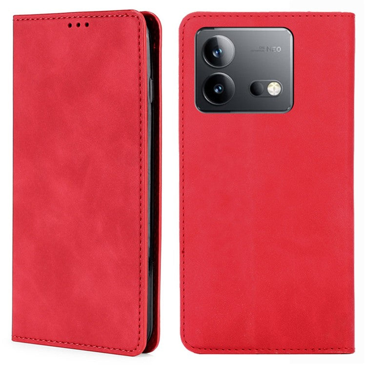 For vivo iQOO Neo8 Pro 5G / Neo8 5G Skin-touch Cell Phone Cover Stand PU Leather Shell Card Slot Phone Case - Red