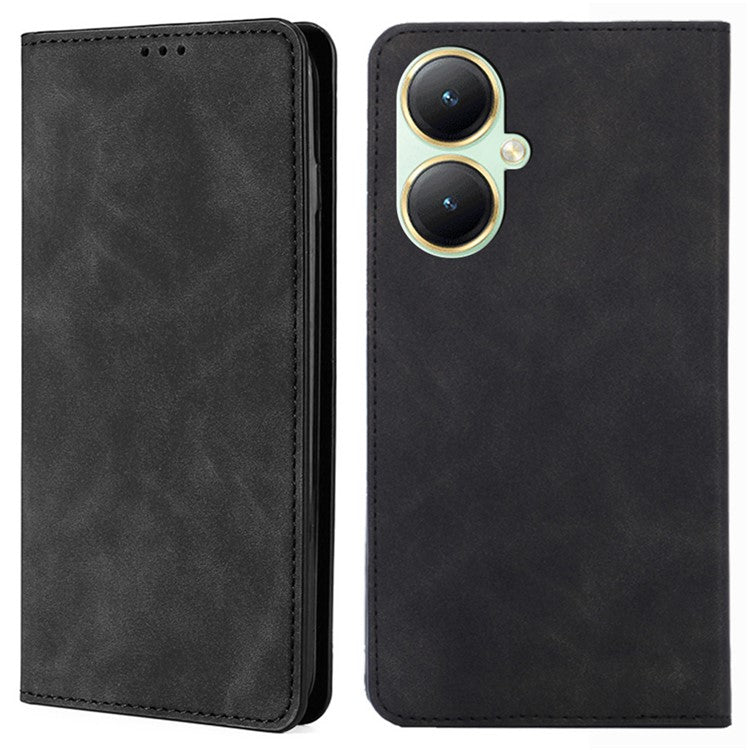 For vivo Y35+ 5G / Y35m+ 5G Anti-Scratch Phone Case Stand Card Holder Skin-touch PU Leather Phone Cover - Black