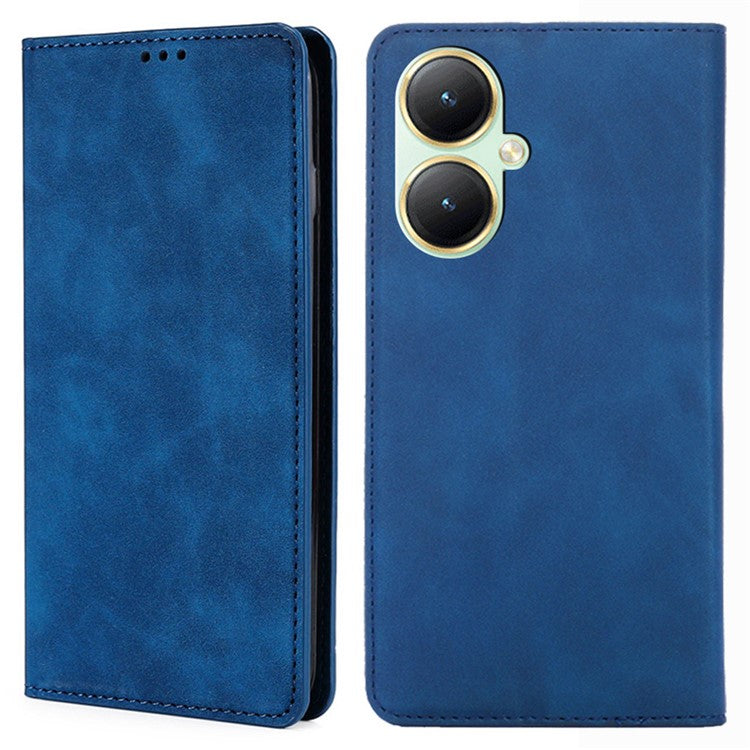 For vivo Y35+ 5G / Y35m+ 5G Anti-Scratch Phone Case Stand Card Holder Skin-touch PU Leather Phone Cover - Blue