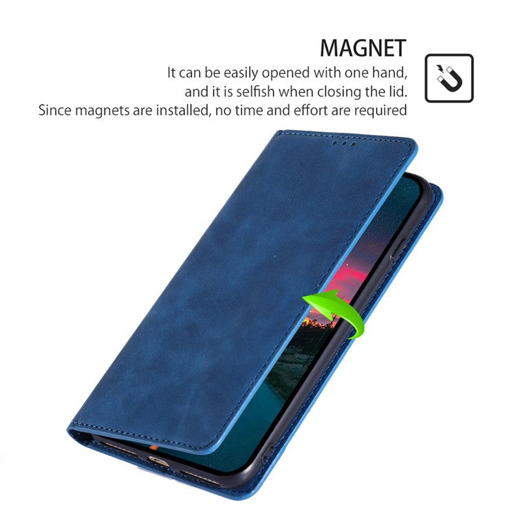 For vivo Y35+ 5G / Y35m+ 5G Anti-Scratch Phone Case Stand Card Holder Skin-touch PU Leather Phone Cover - Blue