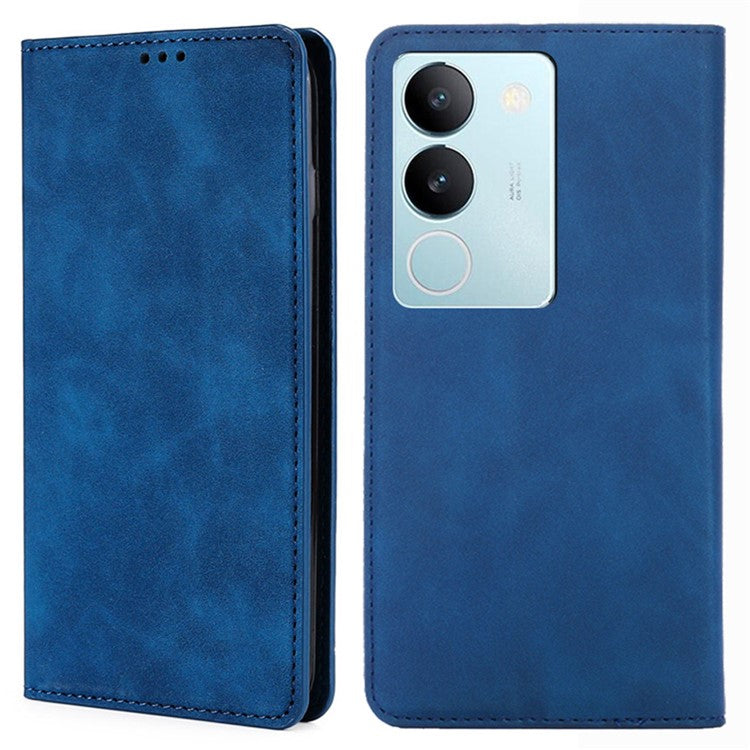 For vivo S17 Pro 5G / S17 5G Skin-touch PU Leather Phone Case Stand Card Holder Cover Cell Phone Shell - Blue