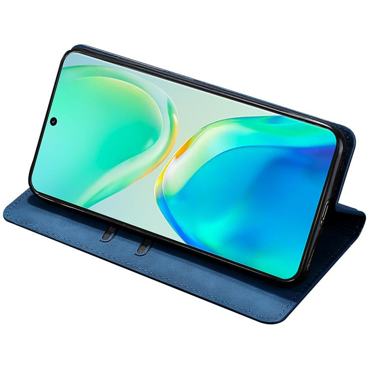 For vivo S17 Pro 5G / S17 5G Skin-touch PU Leather Phone Case Stand Card Holder Cover Cell Phone Shell - Blue