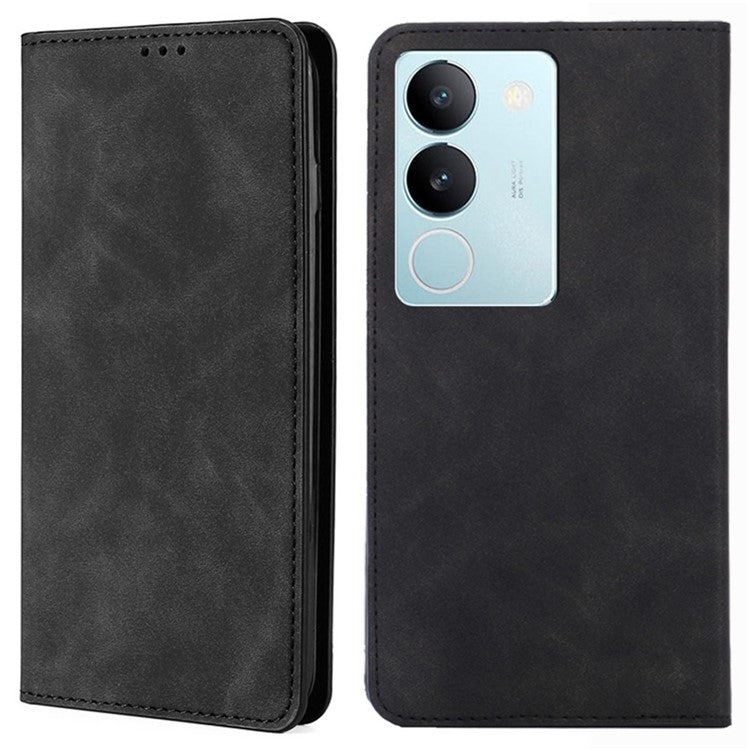 For vivo S17 Pro 5G / S17 5G Skin-touch PU Leather Phone Case Stand Card Holder Cover Cell Phone Shell - Black