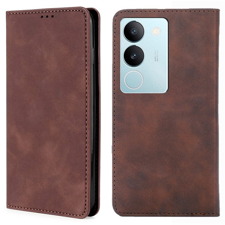 For vivo S17 Pro 5G / S17 5G Skin-touch PU Leather Phone Case Stand Card Holder Cover Cell Phone Shell - Dark Brown