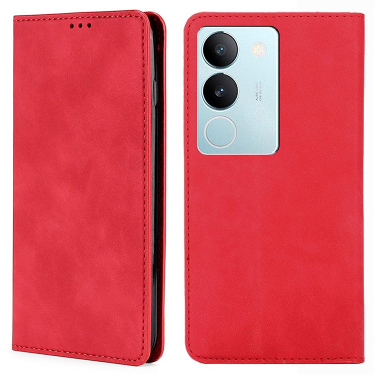 For vivo S17 Pro 5G / S17 5G Skin-touch PU Leather Phone Case Stand Card Holder Cover Cell Phone Shell - Red