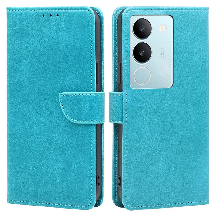 For vivo S17 5G / S17 Pro 5G Calf Texture Phone Wallet Case PU Leather Stand Anti-drop Cover - Baby Blue