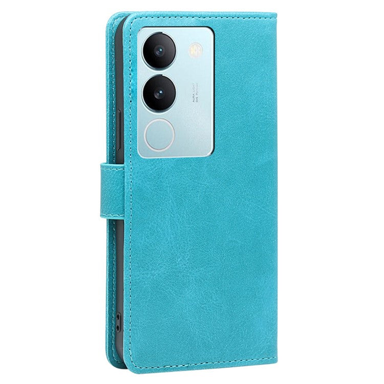 For vivo S17 5G / S17 Pro 5G Calf Texture Phone Wallet Case PU Leather Stand Anti-drop Cover - Baby Blue