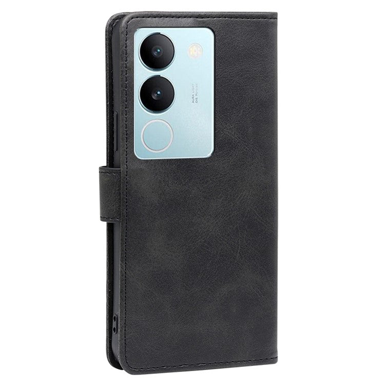 For vivo S17 5G / S17 Pro 5G Calf Texture Phone Wallet Case PU Leather Stand Anti-drop Cover - Black