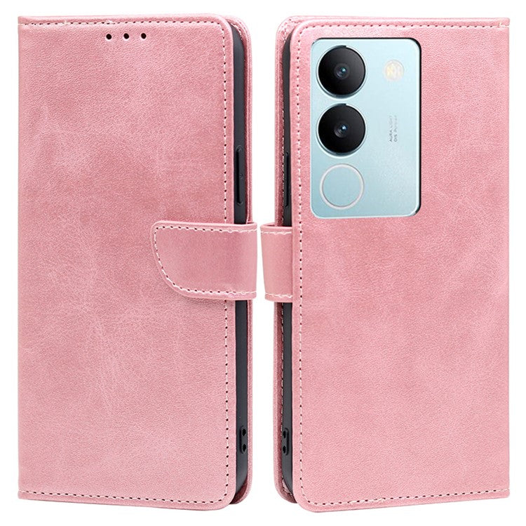 For vivo S17 5G / S17 Pro 5G Calf Texture Phone Wallet Case PU Leather Stand Anti-drop Cover - Rose Gold