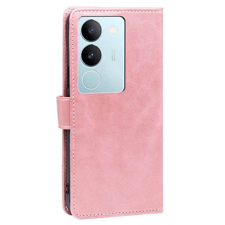 For vivo S17 5G / S17 Pro 5G Calf Texture Phone Wallet Case PU Leather Stand Anti-drop Cover - Rose Gold