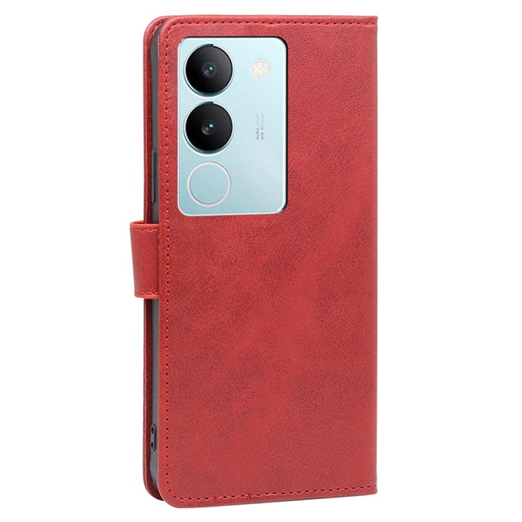 For vivo S17 5G / S17 Pro 5G Calf Texture Phone Wallet Case PU Leather Stand Anti-drop Cover - Red