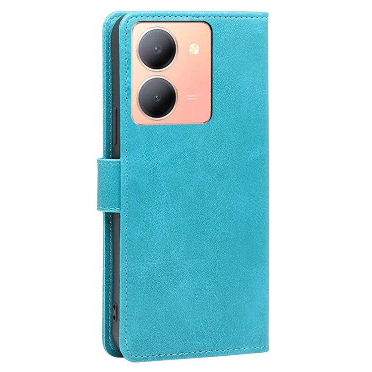 Stand Anti-drop Cover for vivo Y78 5G , Calf Texture Phone Wallet Case PU Leather Protection Shell - Baby Blue