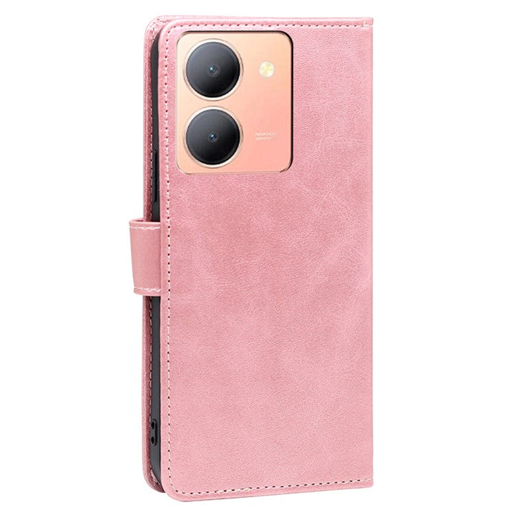 Stand Anti-drop Cover for vivo Y78 5G , Calf Texture Phone Wallet Case PU Leather Protection Shell - Rose Gold