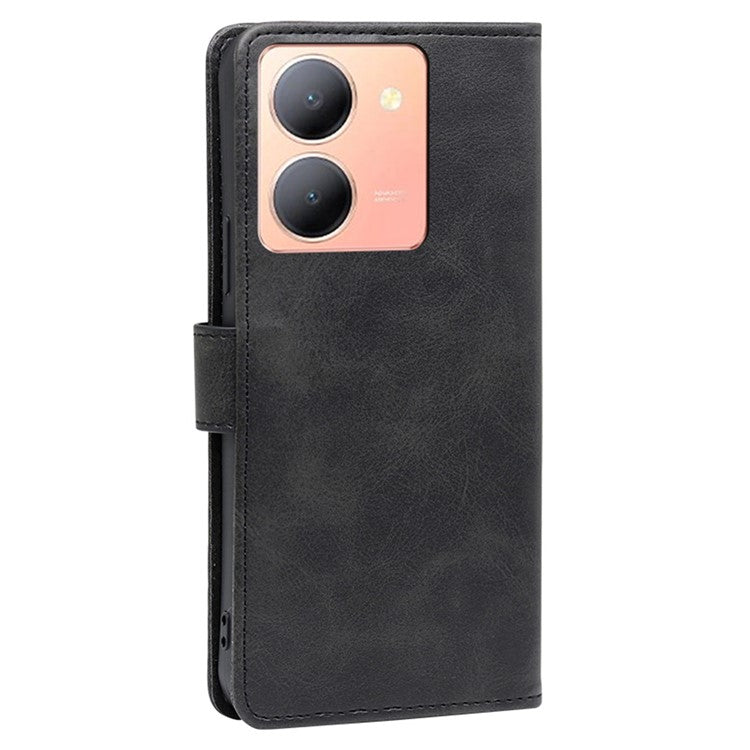 Stand Anti-drop Cover for vivo Y78 5G , Calf Texture Phone Wallet Case PU Leather Protection Shell - Black