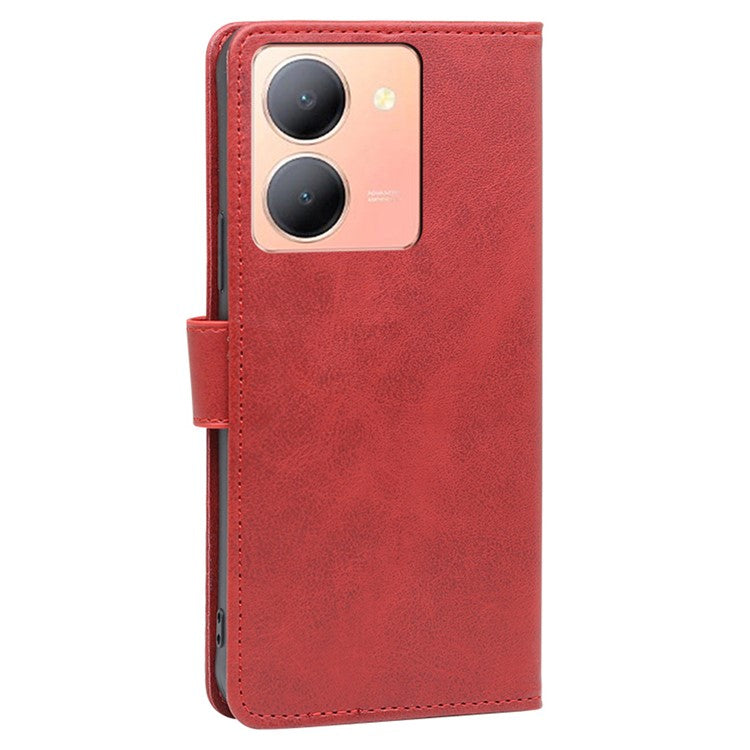 Stand Anti-drop Cover for vivo Y78 5G , Calf Texture Phone Wallet Case PU Leather Protection Shell - Red