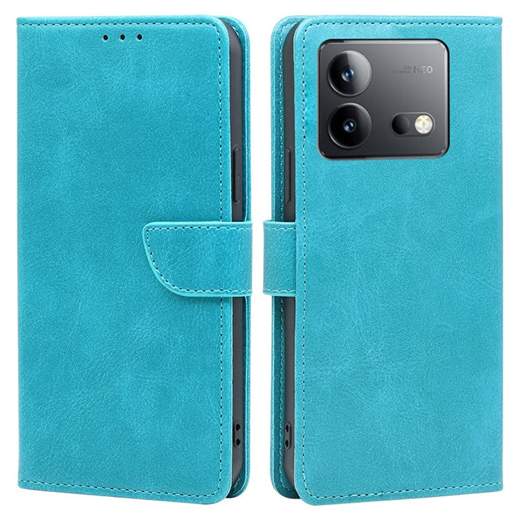 Phone Case for vivo iQOO Neo8 Pro 5G / iQOO Neo8 5G PU Leather Stand Dustproof Phone Cover Calf Texture Shell - Baby Blue