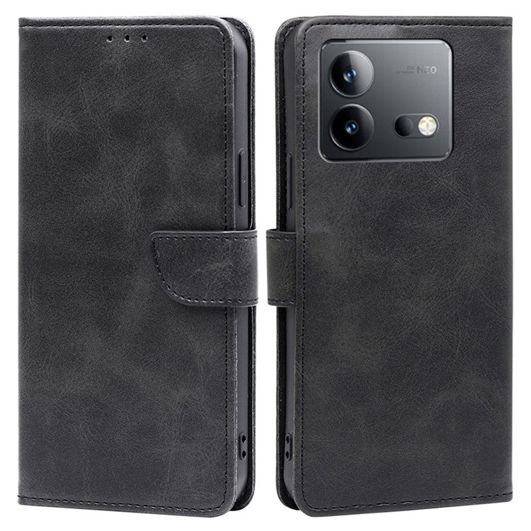 Phone Case for vivo iQOO Neo8 Pro 5G / iQOO Neo8 5G PU Leather Stand Dustproof Phone Cover Calf Texture Shell - Black