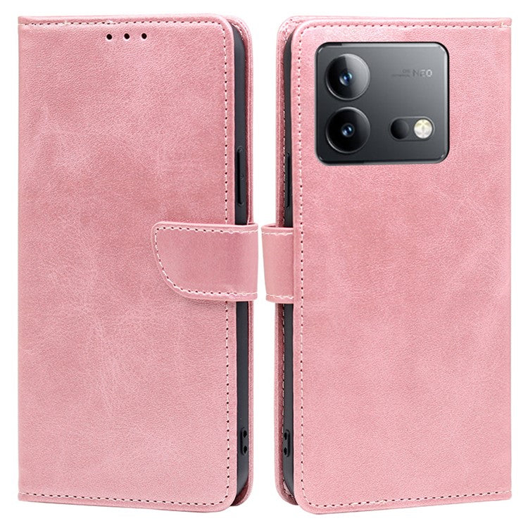 Phone Case for vivo iQOO Neo8 Pro 5G / iQOO Neo8 5G PU Leather Stand Dustproof Phone Cover Calf Texture Shell - Rose Gold