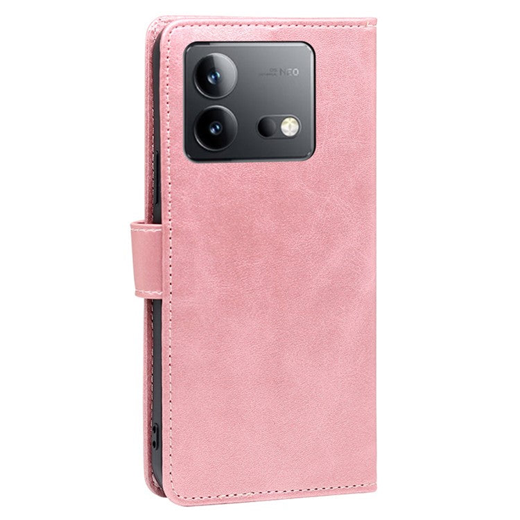 Phone Case for vivo iQOO Neo8 Pro 5G / iQOO Neo8 5G PU Leather Stand Dustproof Phone Cover Calf Texture Shell - Rose Gold