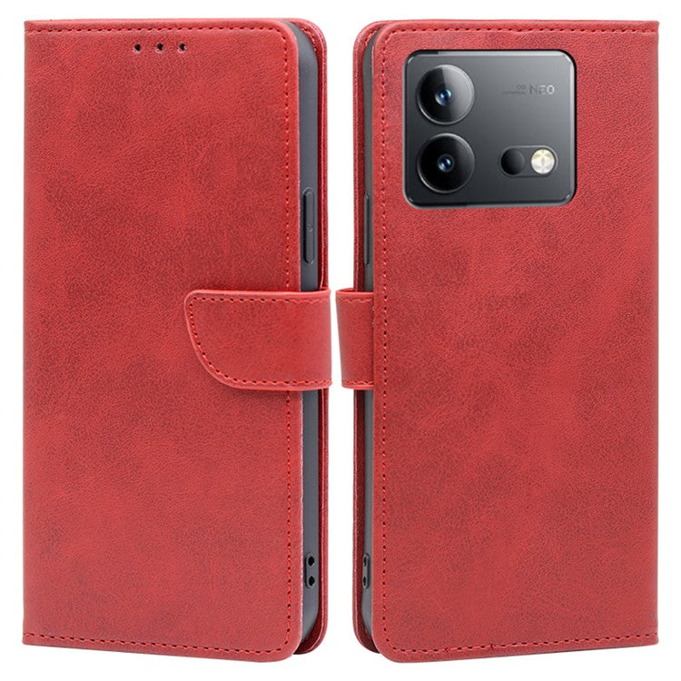 Phone Case for vivo iQOO Neo8 Pro 5G / iQOO Neo8 5G PU Leather Stand Dustproof Phone Cover Calf Texture Shell - Red