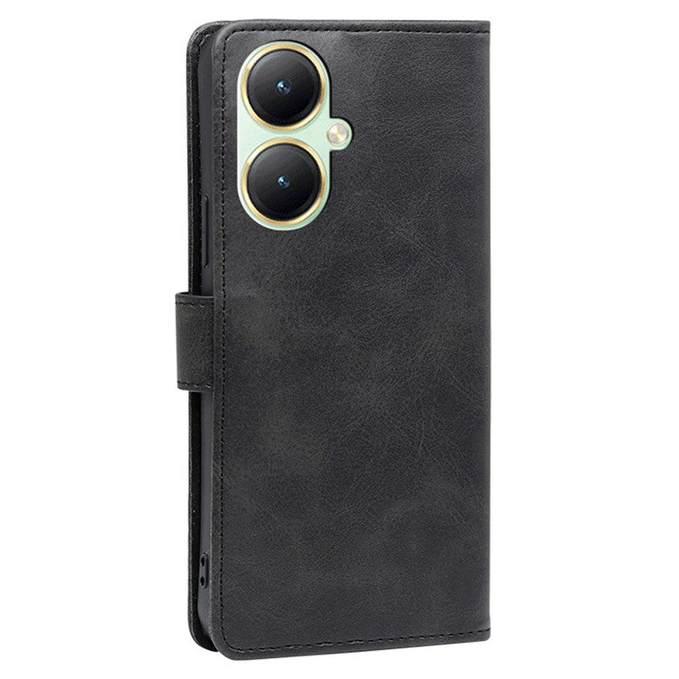 For vivo Y35+ 5G / Y35m+ 5G Slim-Fit Phone Shell Calf Texture Phone Wallet Case Dustproof PU Leather Stand Cover - Black