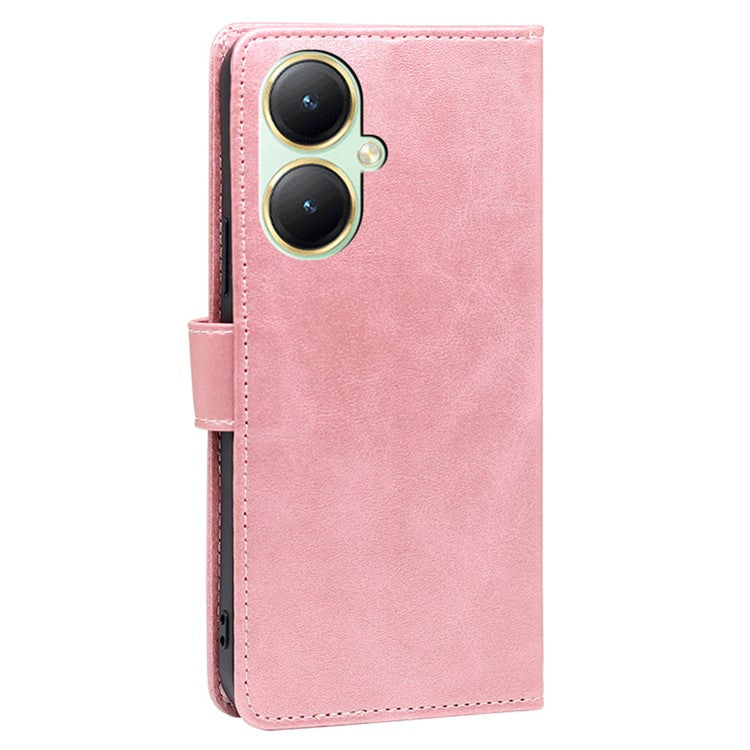 For vivo Y35+ 5G / Y35m+ 5G Slim-Fit Phone Shell Calf Texture Phone Wallet Case Dustproof PU Leather Stand Cover - Rose Gold