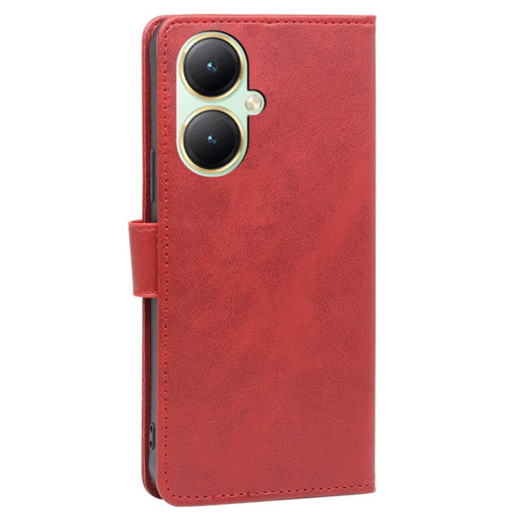 For vivo Y35+ 5G / Y35m+ 5G Slim-Fit Phone Shell Calf Texture Phone Wallet Case Dustproof PU Leather Stand Cover - Red