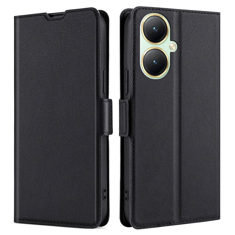 For vivo Y35m+ 5G / Y35+ 5G PU Leather Phone Stand Case Shockproof Card Slot Design Cover - Black