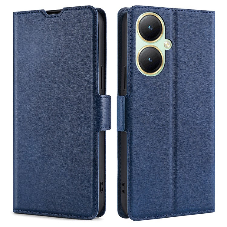 For vivo Y35m+ 5G / Y35+ 5G PU Leather Phone Stand Case Shockproof Card Slot Design Cover - Blue