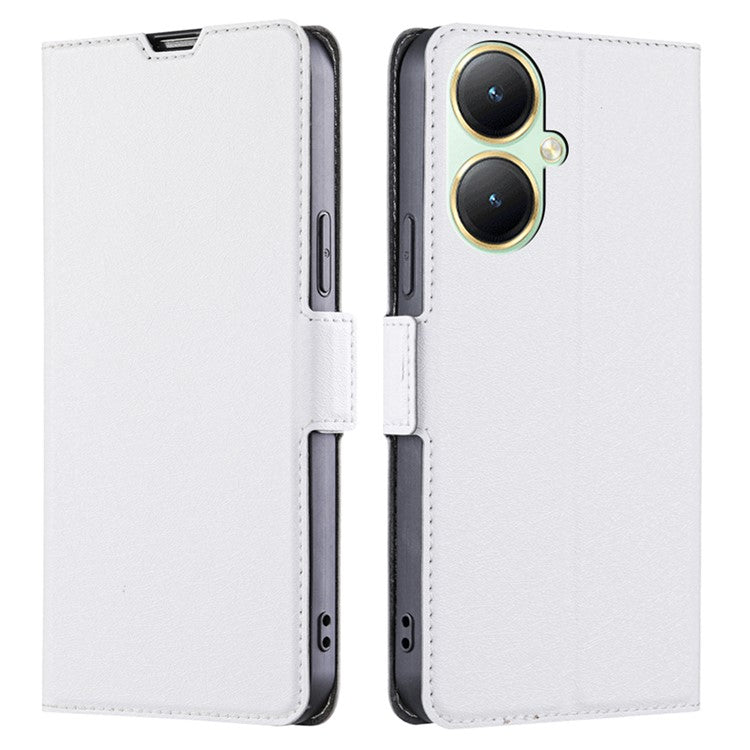 For vivo Y35m+ 5G / Y35+ 5G PU Leather Phone Stand Case Shockproof Card Slot Design Cover - White