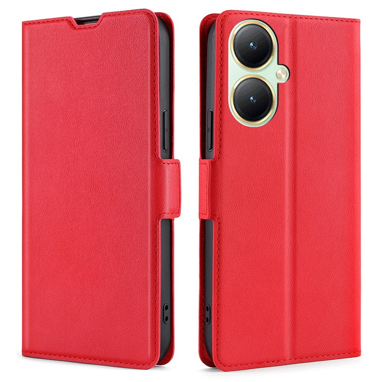 For vivo Y35m+ 5G / Y35+ 5G PU Leather Phone Stand Case Shockproof Card Slot Design Cover - Red