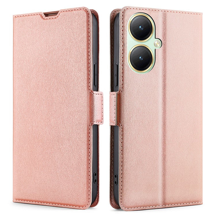 For vivo Y35m+ 5G / Y35+ 5G PU Leather Phone Stand Case Shockproof Card Slot Design Cover - Rose Gold