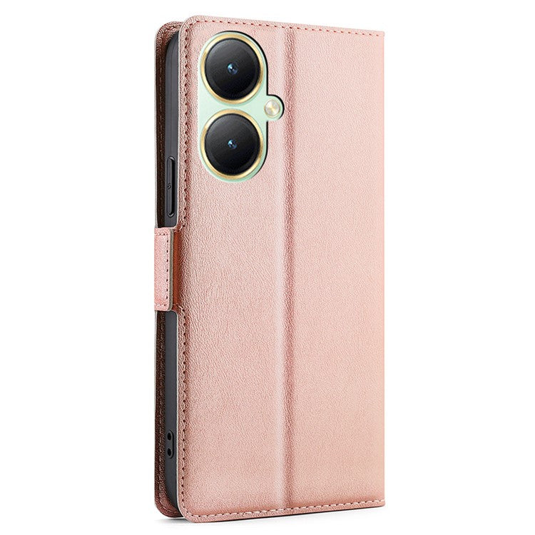 For vivo Y35m+ 5G / Y35+ 5G PU Leather Phone Stand Case Shockproof Card Slot Design Cover - Rose Gold