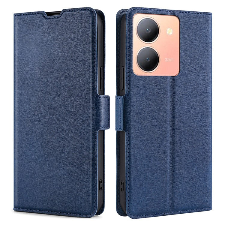 Card Slot Phone Case for vivo Y78 5G , TPU+PU Leather Shell Shockproof Phone Stand Cover - Blue